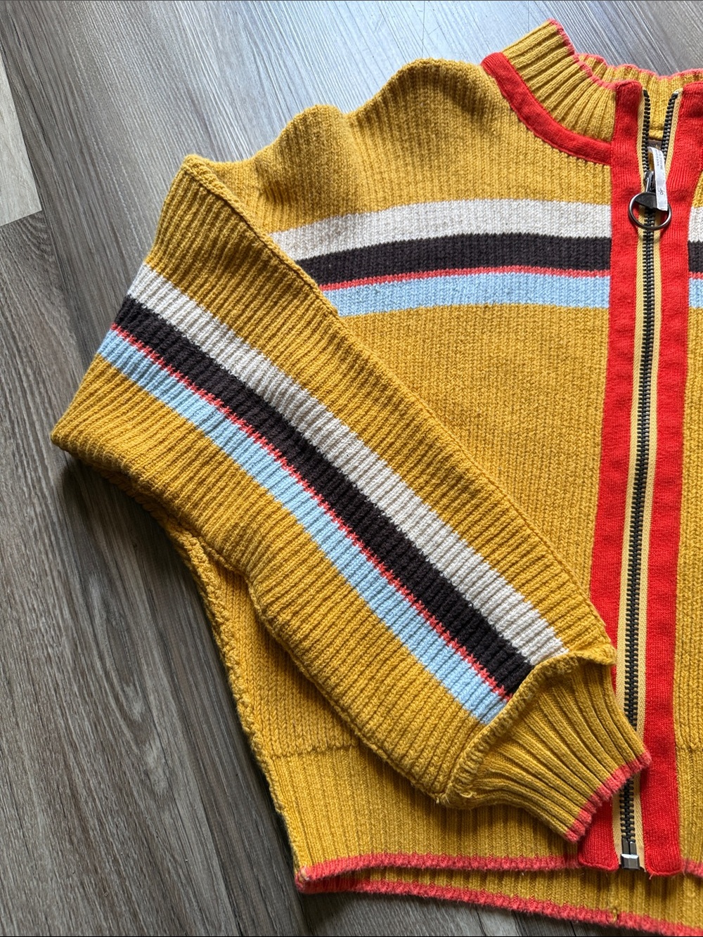 Free people Mustard Stripe Zip-Front Women's Sweater - Picture 5 of 6